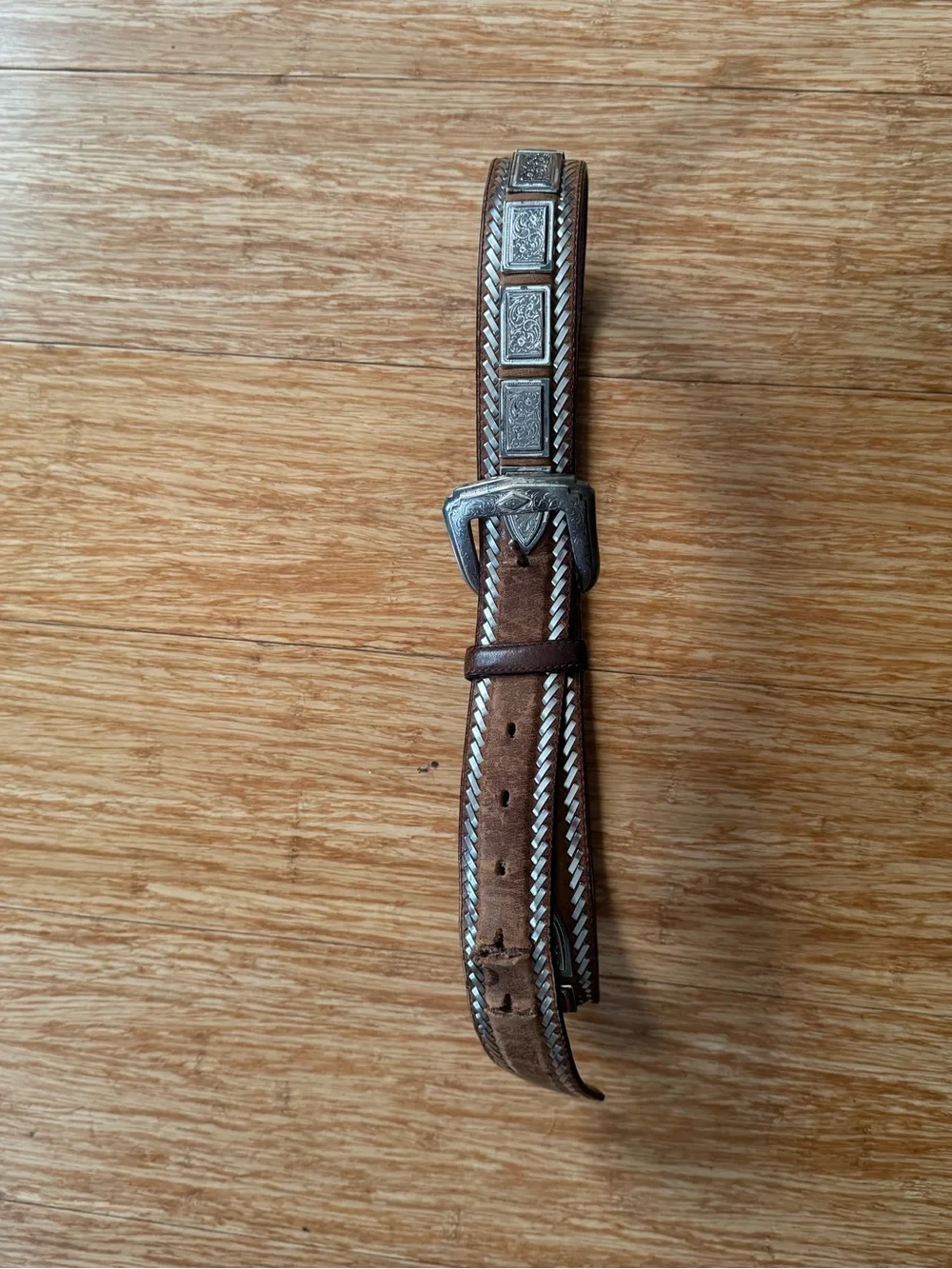 Vintage Justin brown leather silver hardware western style belt